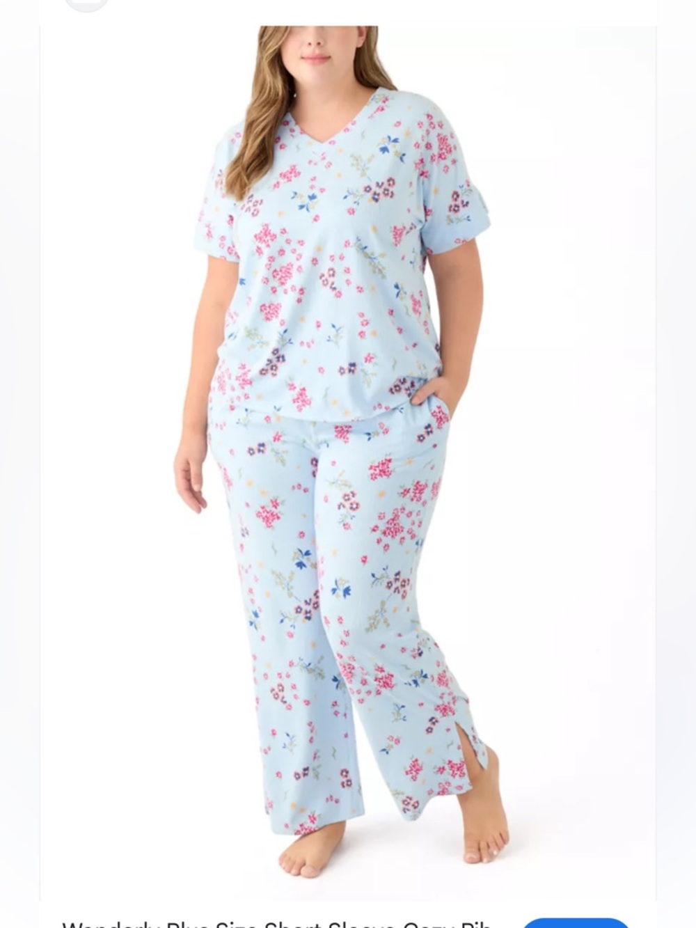 Wonderly Light Blue Floral Plus-Size Short Sleeve Pajama Set